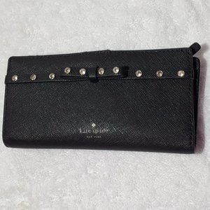 KATE SPADE Black Jeweled Bow Snap Closure Clutch Wallet